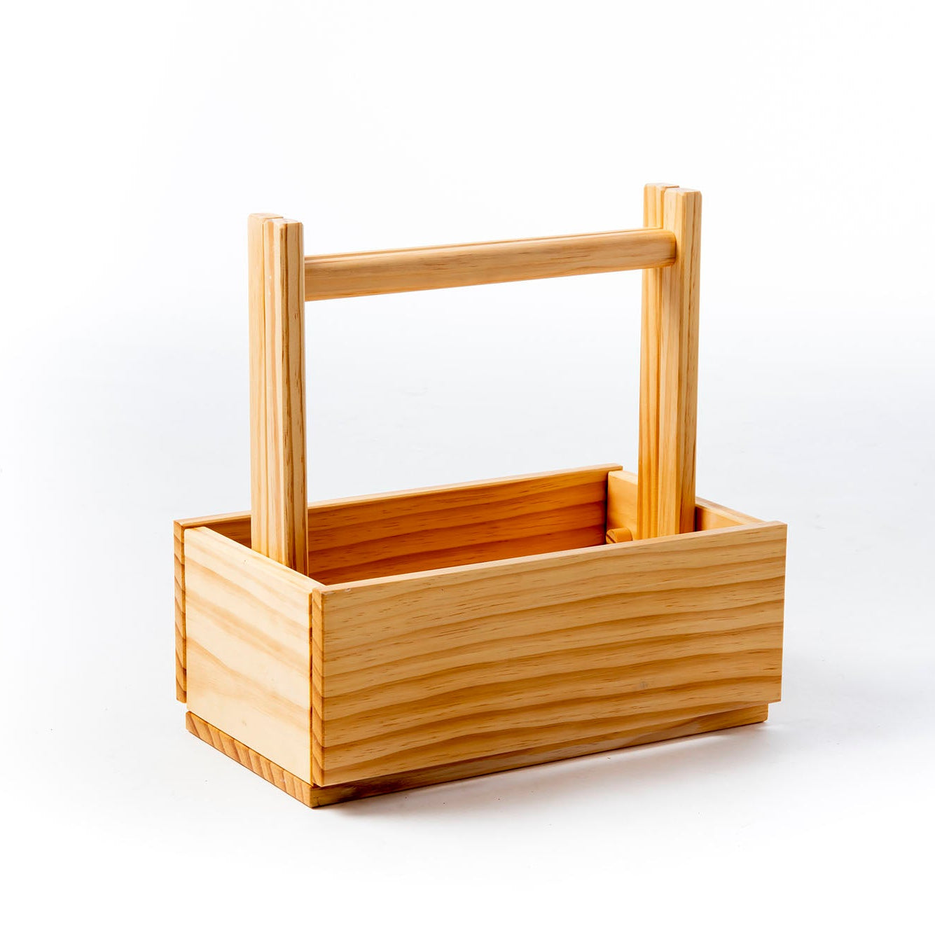 Wooden basket with a handle on a white background. Victoria James Home Storage Box VJA Convertible