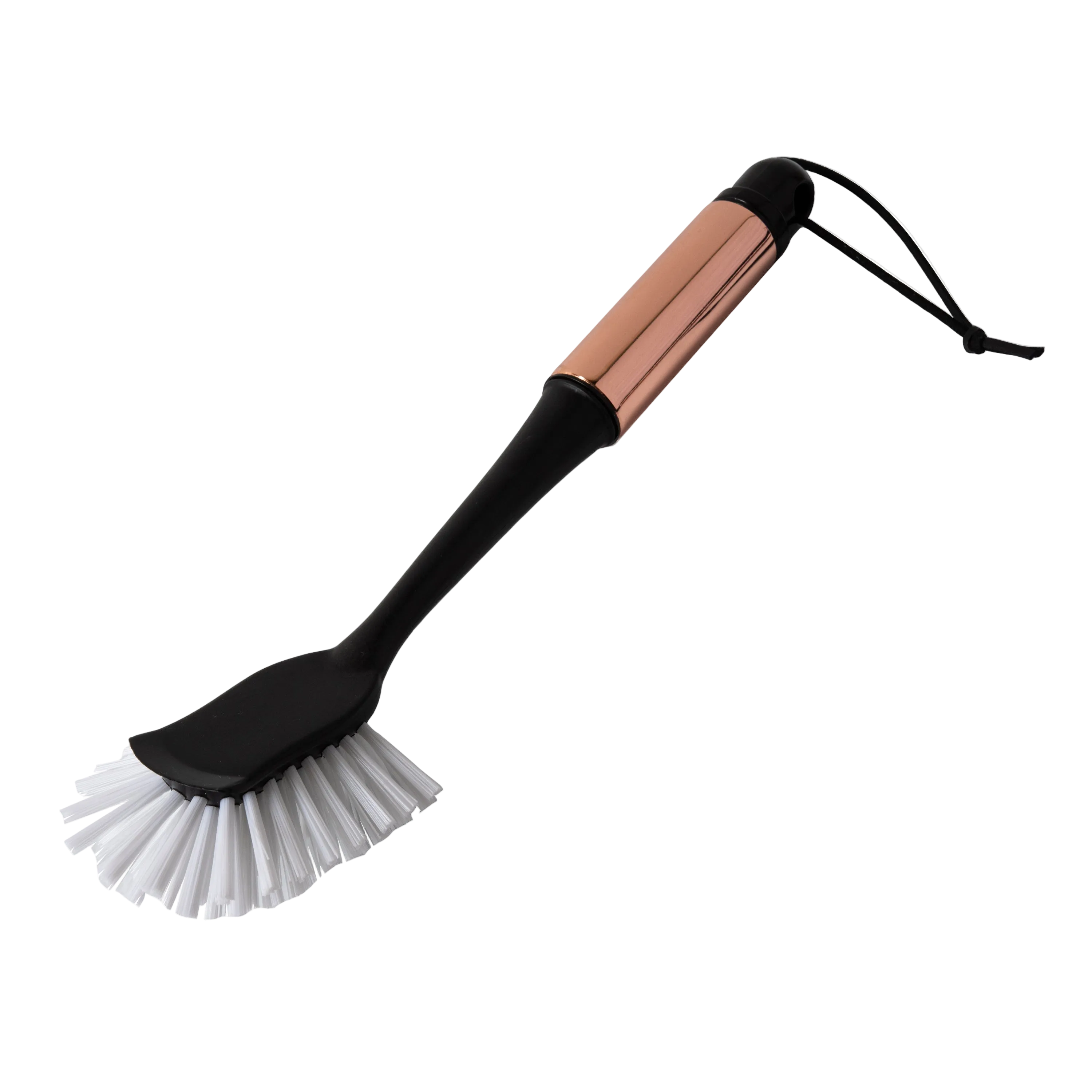 Black and rose gold grill brush with bristle head on a white background. Simply Clean Copper Dish Brush