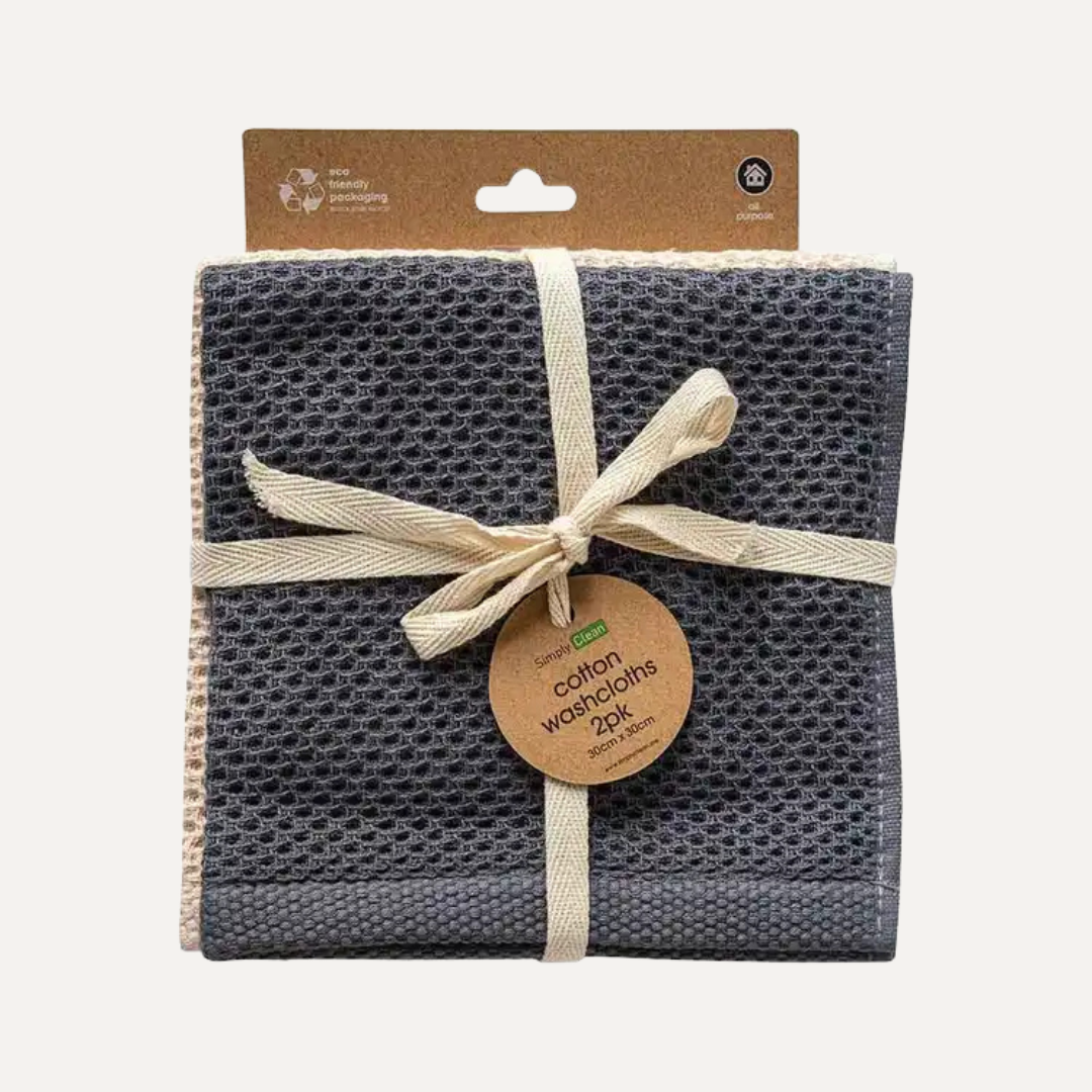 Pack of cotton washcloths with a natural color scheme on a white background. Simply Clean Cotton Wash Cloth - 2 Pack