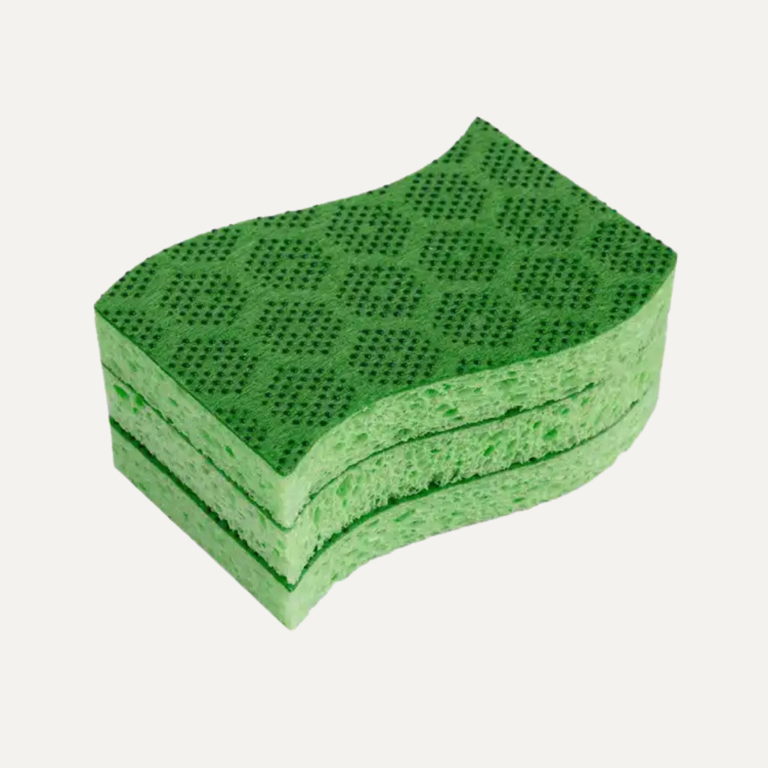 3 Green sponges on a white background. Simply Clean Sponge Scrubber with Rubber Scrub Dots - 3 Pack