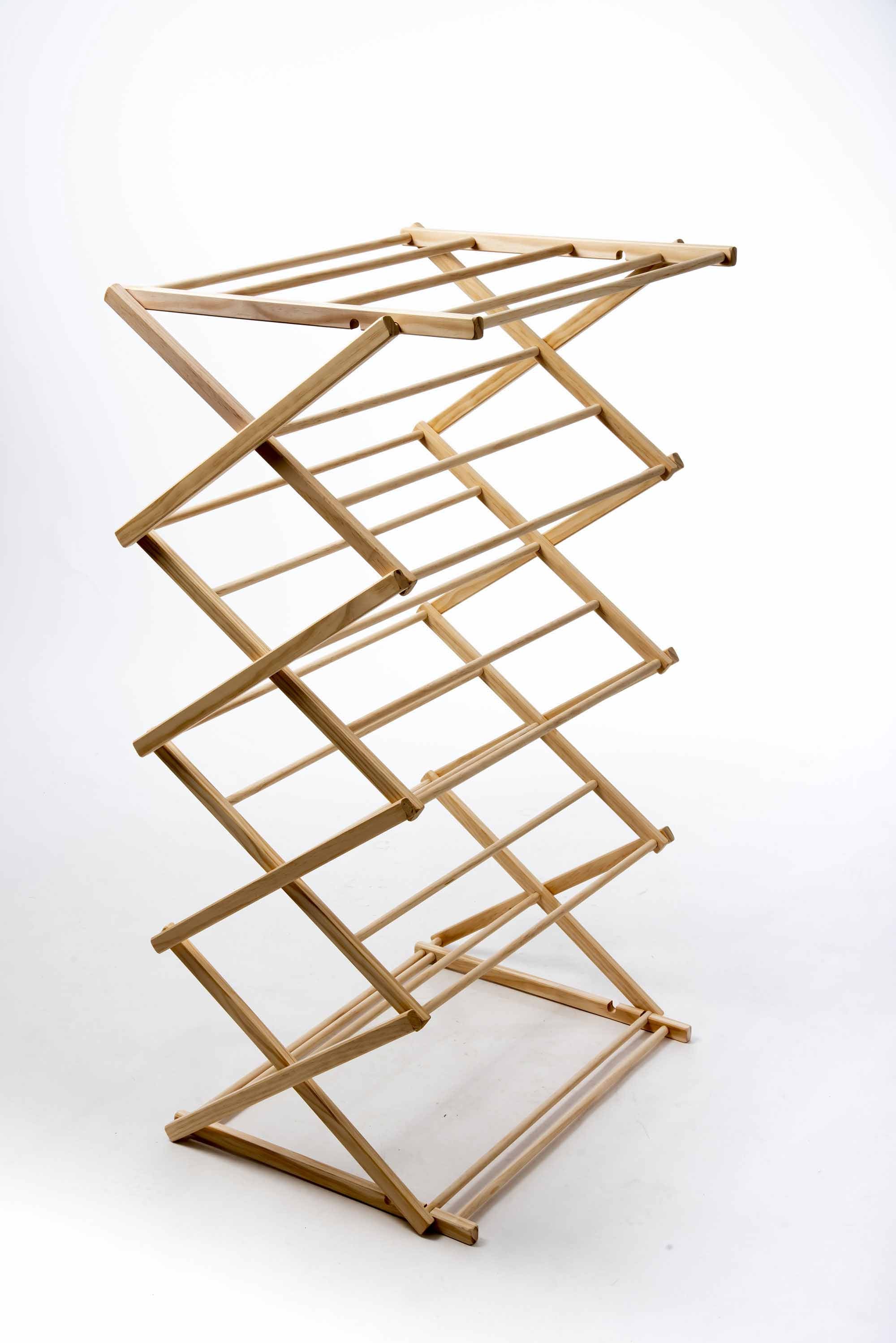 Wooden folding rack on a white background. Victoria James Home Eco Deluxe Clothes Airer